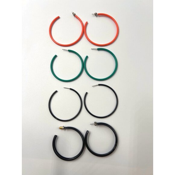 4 Pairs Hoop Pierced Earrings Red Green Black Blue - Picture 1 of 6